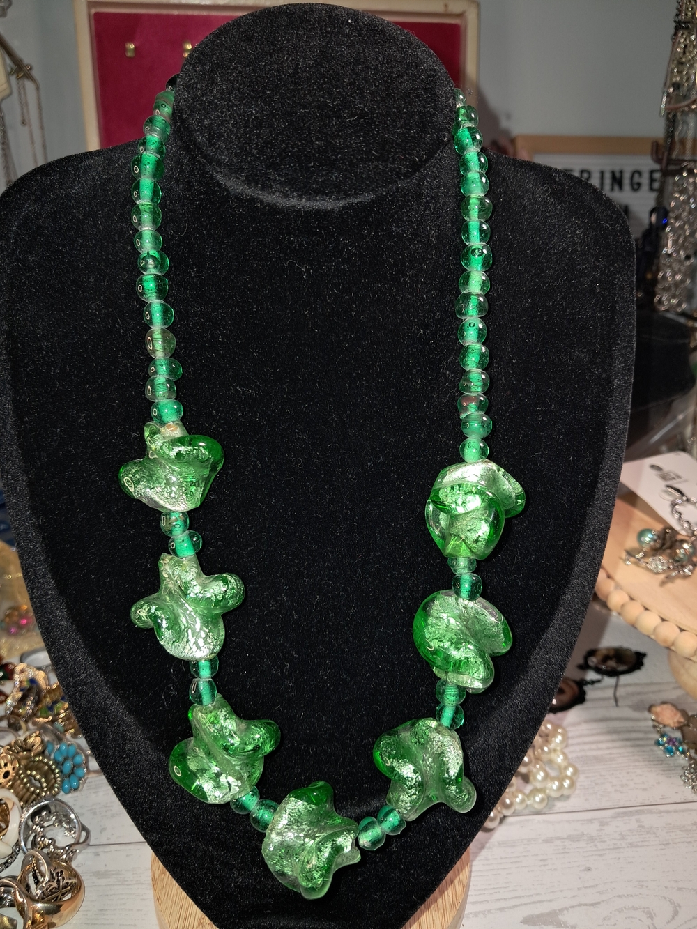 Green Glass Statement Necklace - Women Jewelry